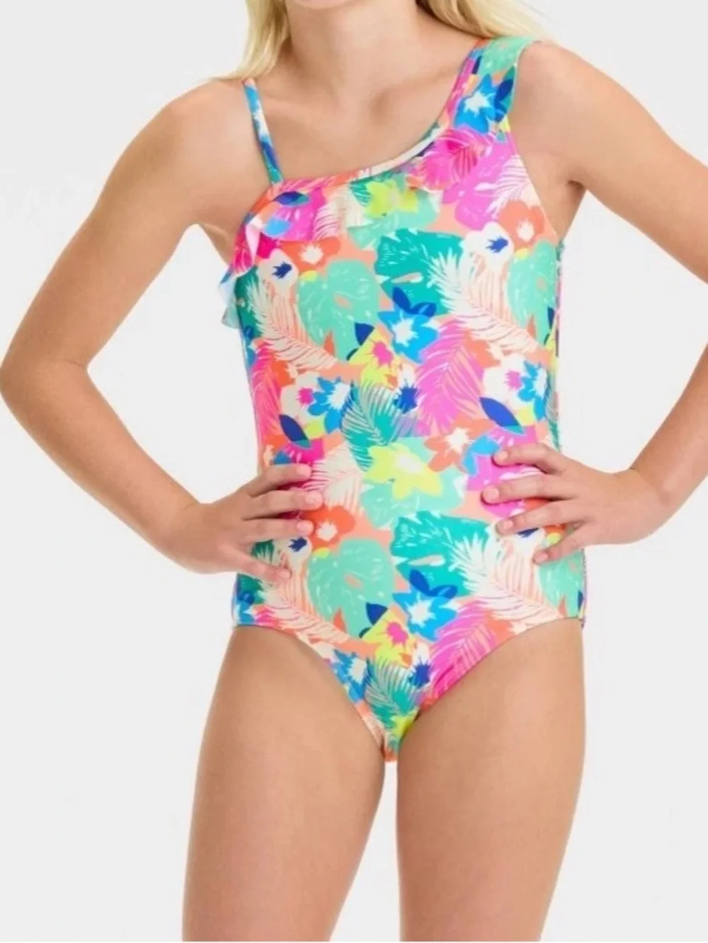 Cat & Jack swim BUNDLE Girls one piece swimsuit and Two-Piece Floral